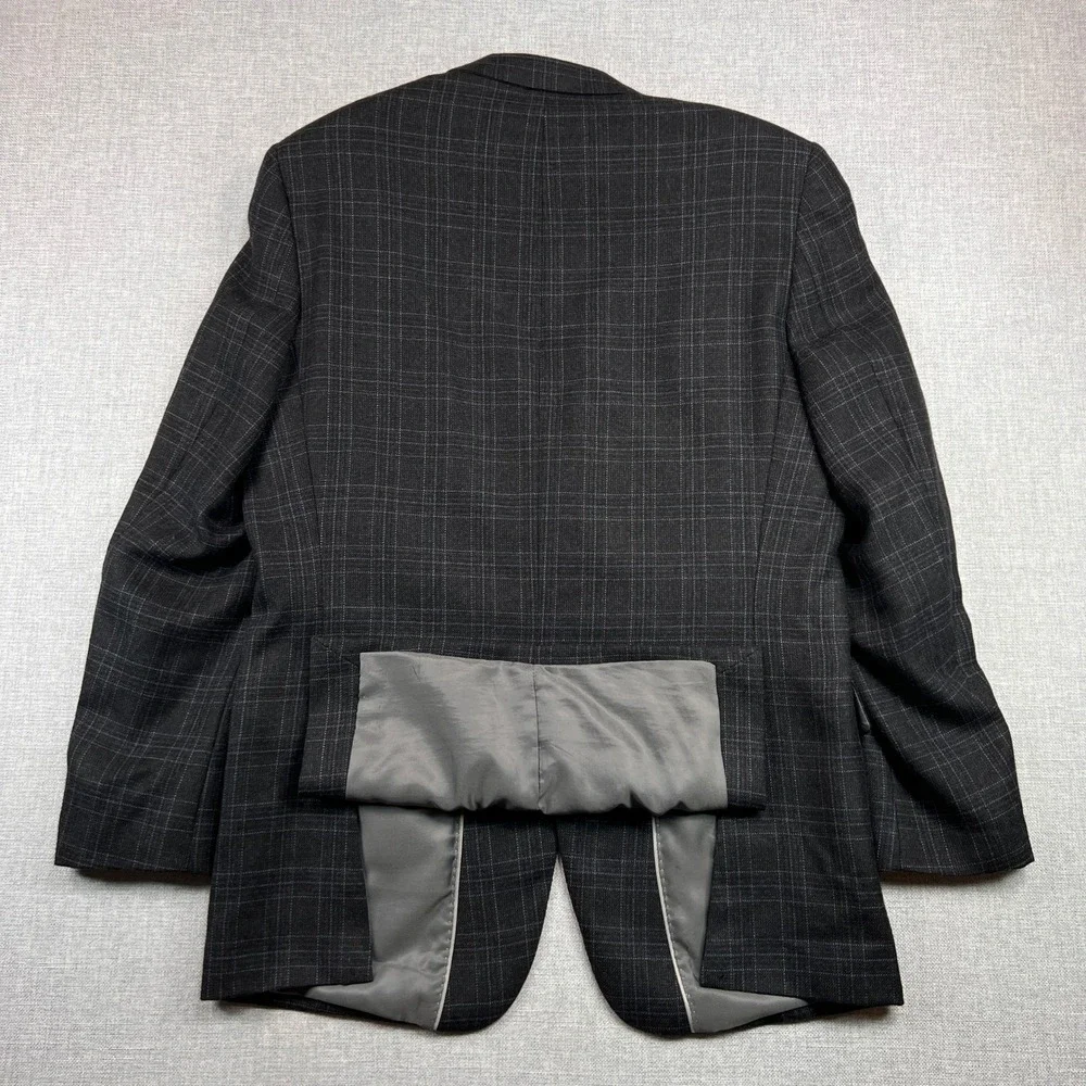 Daniel Hechter Slim Fit Windowpane Suit Jacket Men 42L Charcoal Wool Bamboo Prep